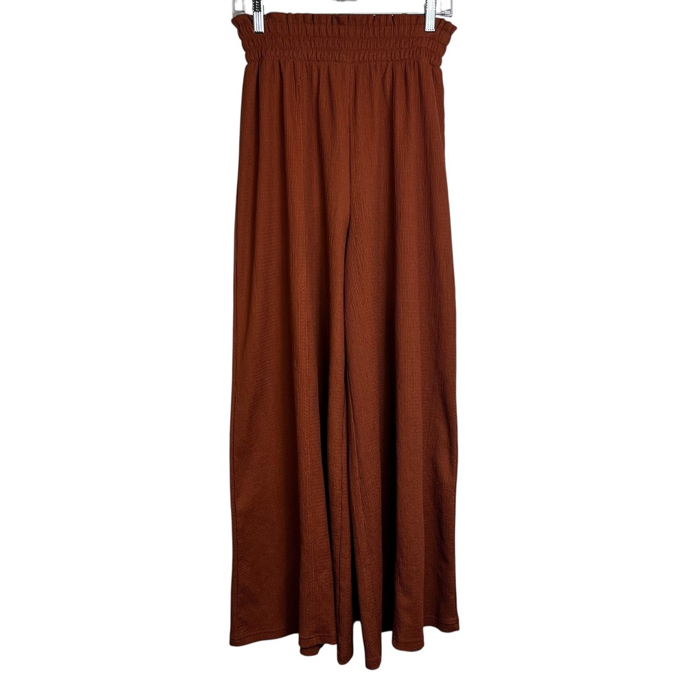 Roxy Women Rust Orange Smocked Wide Leg Crinkle Beach Pants Small - Picture 2 of 7